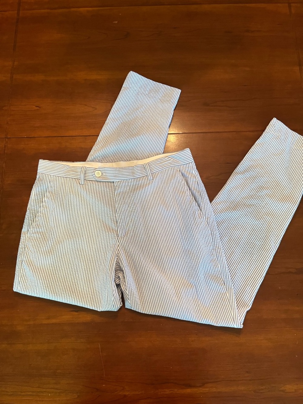 Brooks Brothers Milano pants blue white striped men’s seersucker trousers 34x32